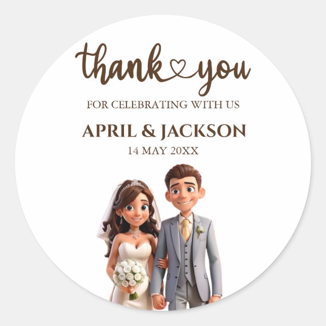 Vielen Dank Gastgeschenke Hochzeiten Couple Ilustr Runder Aufkleber (Vorderseite)
