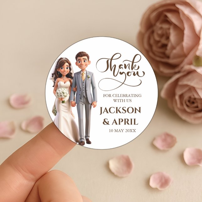 Vielen Dank Gastgeschenke Hochzeiten Couple Ilustr Runder Aufkleber (Von Creator hochgeladen)