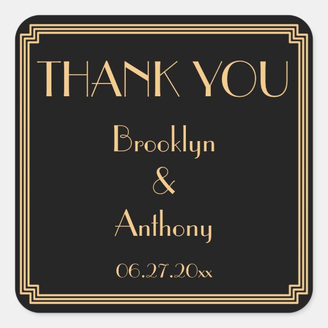 Vielen Dank Gatsby Art Deco Black Wedding Stickers (Vorderseite)