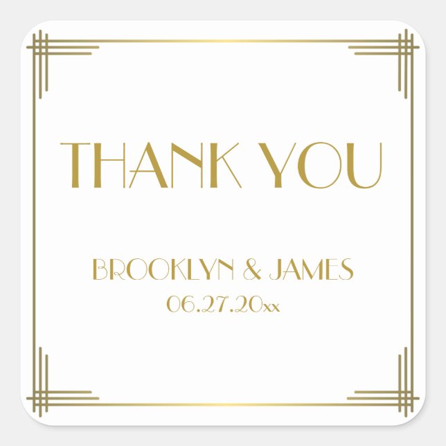 Vielen Dank Gatsby Gold Art Deco Wedding Stickers (Vorderseite)