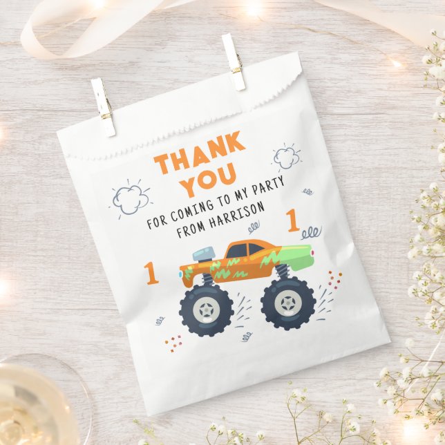 Vielen Dank Geburtstag modernen Monster Autos Name Geschenktütchen (Ausgeschnitten)