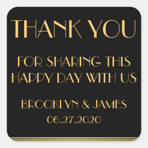 Vielen Dank Gold Black Great Gatsby Wedding Sticke Quadratischer Aufkleber