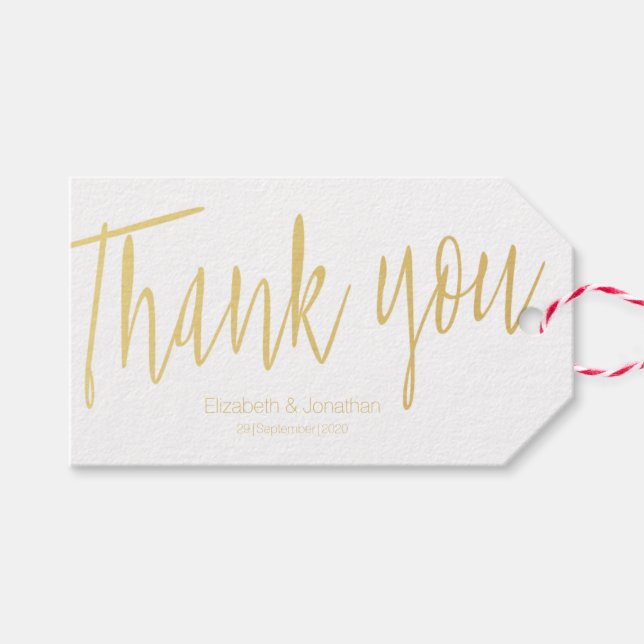 "Vielen Dank! Gold Calligraphy Gastgeschenk Hochze Geschenkanhänger (Vorderseite (Horizontal))