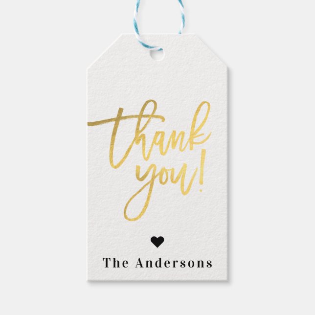 Vielen Dank Gold Foil Moderne Script Gastgeschenk  Geschenkanhänger (Vorderseite)
