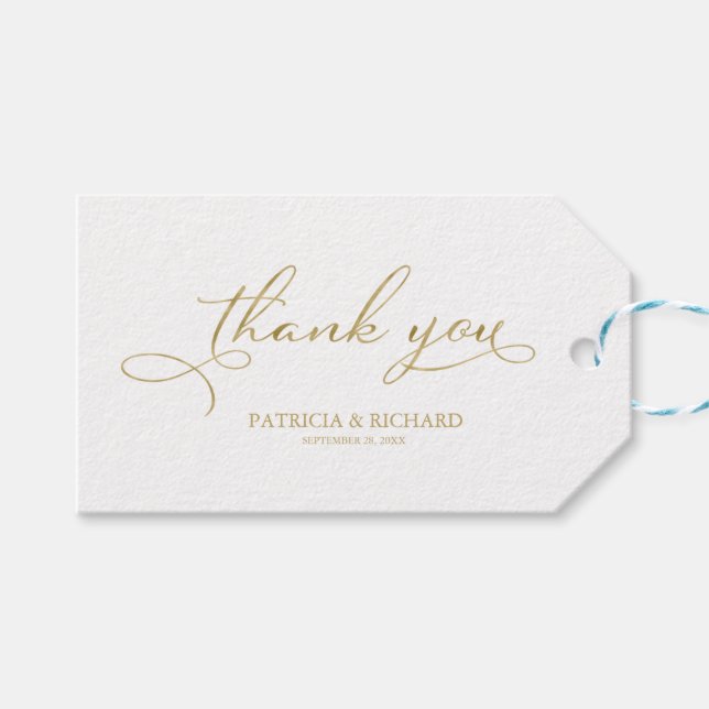 Vielen Dank - Gold Foil Script Gastgeschenk Hochze Geschenkanhänger (Vorderseite (Horizontal))