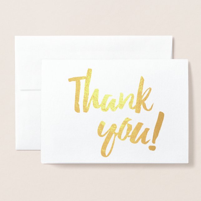 Vielen Dank Gold Foil White Pinselstrich Skript Folienkarte (Vorderseite mit Umschlag)
