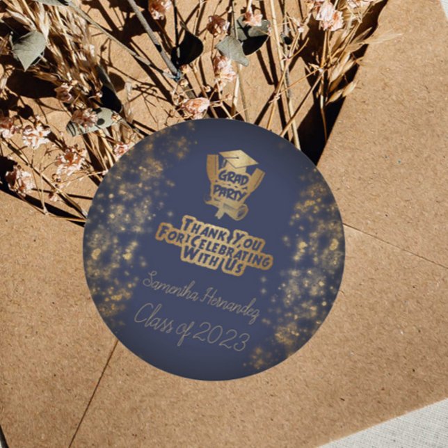 Vielen Dank Gold Glitzer Navy Blue Graduation Part Runder Aufkleber (Von Creator hochgeladen)