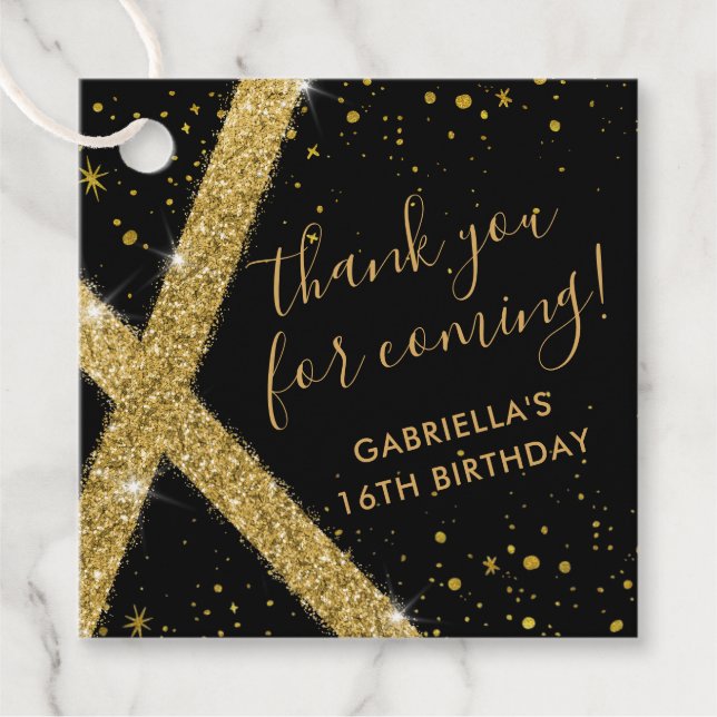 Vielen Dank Gold Glitzer Stripe Moderne Gefallen Geschenkanhänger (Vorderseite)