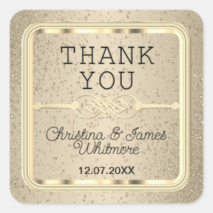 Vielen Dank - Gold Glitzer und Gold Labels Square Quadratischer Aufkleber