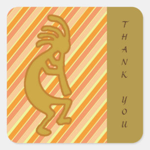 Vielen Dank, Gold Kokopelli Orange Stripe Musiker Quadratischer Aufkleber
