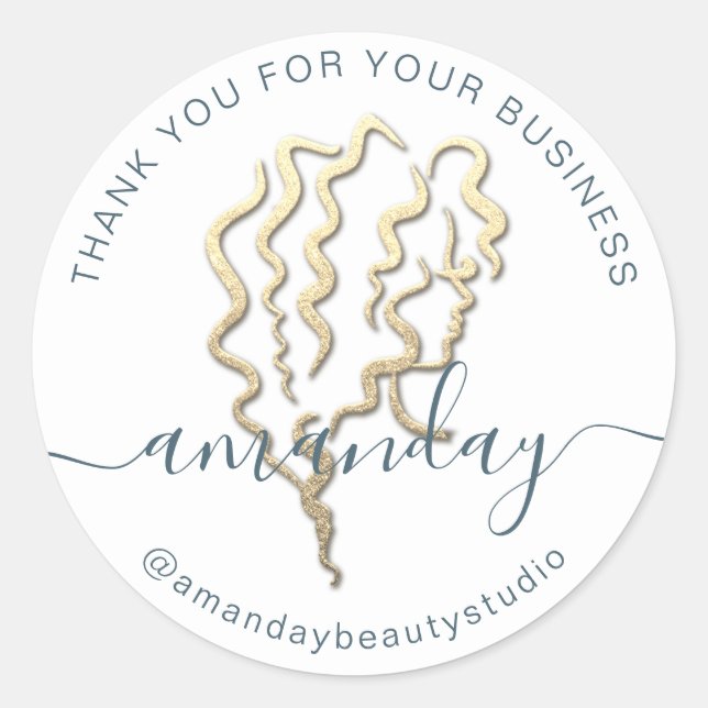 Vielen Dank Gold Logo Name White Hair Beauty Runder Aufkleber (Vorderseite)