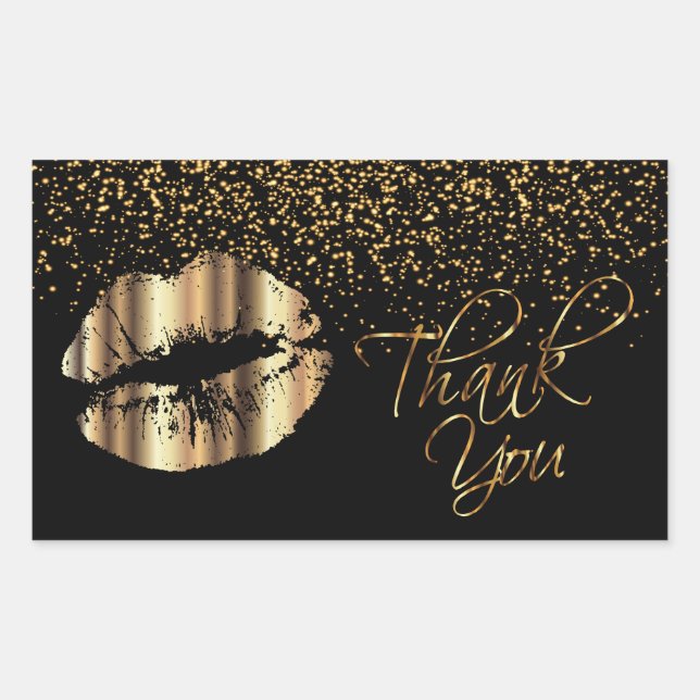 Vielen Dank - Gold Metal Lippen mit Gold Confetti Rechteckiger Aufkleber (Vorderseite)