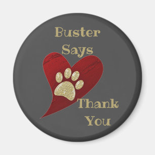 Vielen Dank Gold Paw Print Red Heart Wertschätzung Magnet