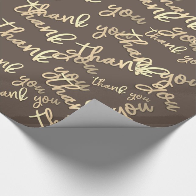 Vielen Dank Gold Script Brown Ivory Caligraphy Geschenkpapier (Ecke)