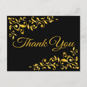 Vielen Dank, Gold und Black Floral Swirl Postkarte