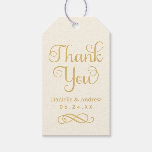 Vielen Dank Gold und Ivory Modern Script Wedding Geschenkanhänger (Vorderseite)