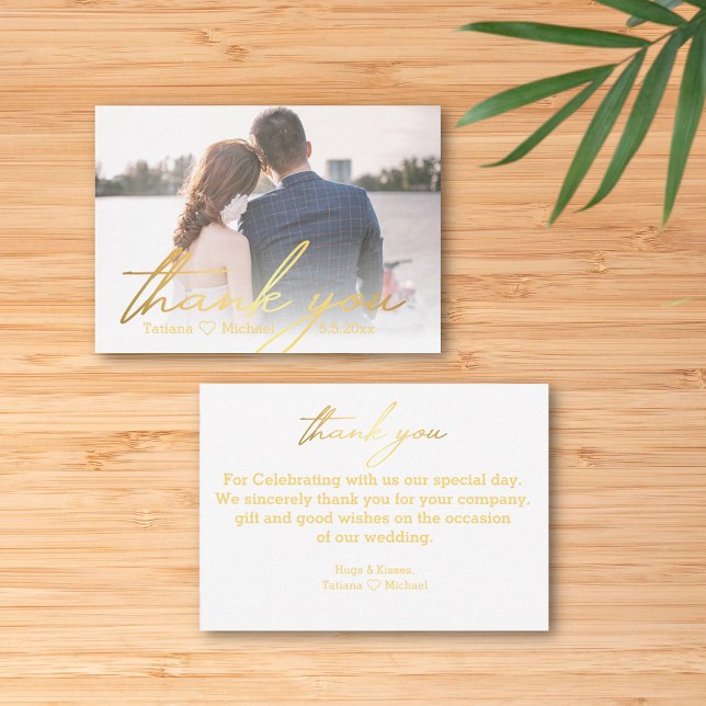 Vielen Dank, Golden handwriting Hochzeit Foto Mitteilungskarte (Von Creator hochgeladen)