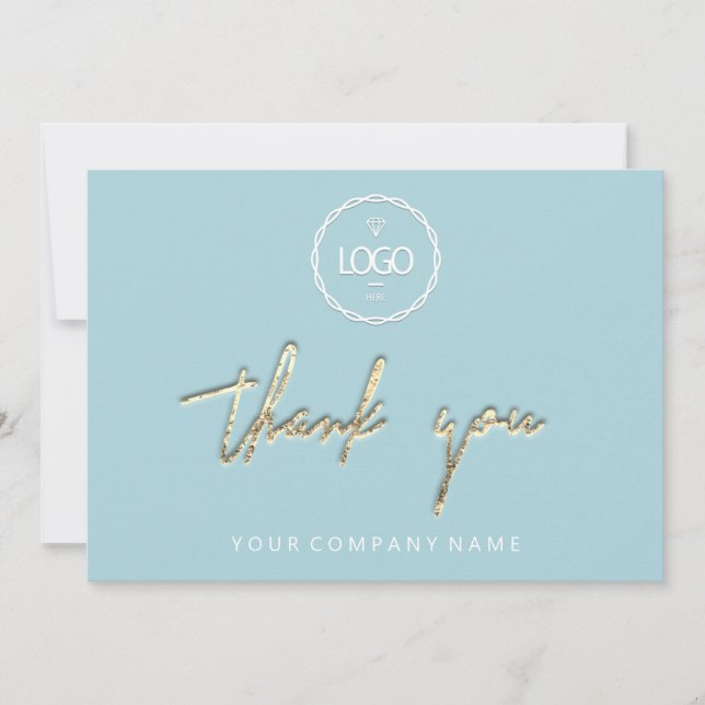 Vielen Dank, Golden Script Business Logo Aqua Einladung (Vorderseite)