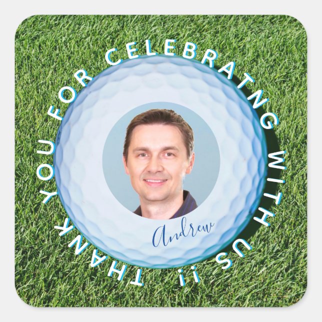Vielen Dank Golfer Foto unterzeichnet Ball Quadratischer Aufkleber (Vorderseite)