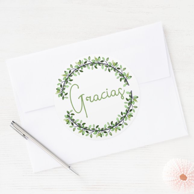 Vielen Dank, Gracias Green Typografy Wreath Runder Aufkleber (Umschlag)