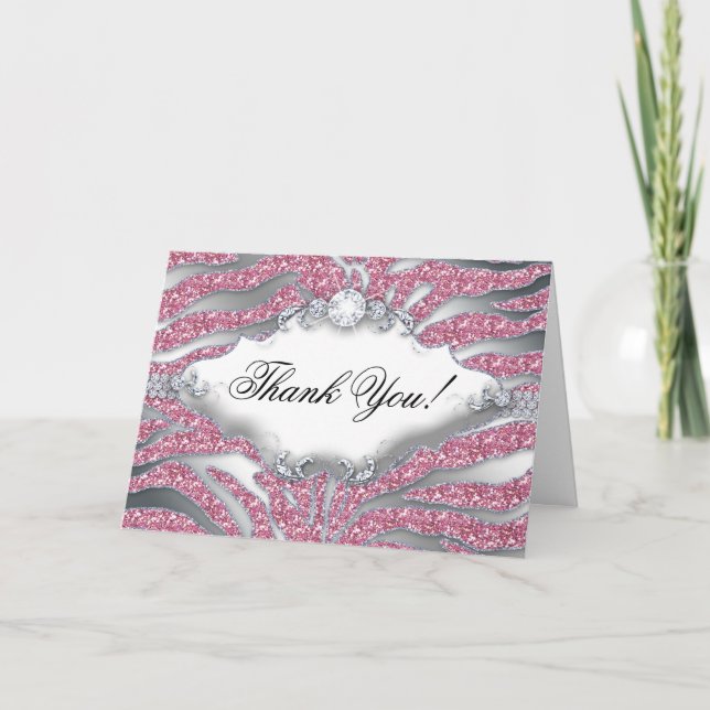 Vielen Dank Grußkarte Zebra Sparkle Pink Silver Dankeskarte (Vorderseite)