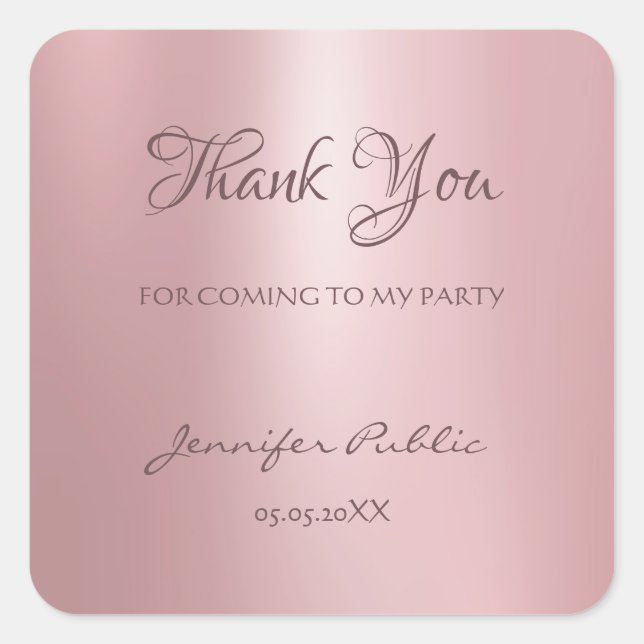 Vielen Dank Hand Text Rose Gold Vorlage Quadratischer Aufkleber (Vorderseite)