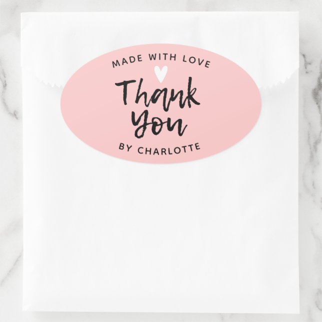 Vielen Dank, handgemacht mit Liebe pink Classic Ro Ovaler Aufkleber (Tasche)