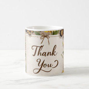 Vielen Dank Handgezeichnete Wildblumen, Weizenhalm Kaffeetasse