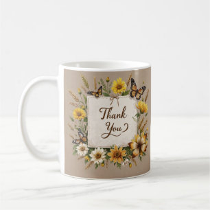 Vielen Dank Handgezeichnete Wildblumen, Weizenhalm Kaffeetasse