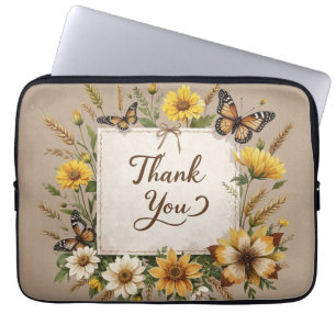 Vielen Dank Handgezeichnete Wildblumen, Weizenhalm Laptopschutzhülle