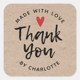 Vielen Dank, Handmade mit Liebe Rustic Kraft Class Quadratischer Aufkleber