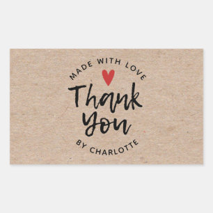 Vielen Dank Handmade mit Liebe Rustic Kraft Rechteckiger Aufkleber