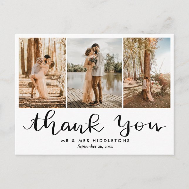 Vielen Dank, handschriftlich | Modernes Hochzeitss Postkarte (Vorderseite)