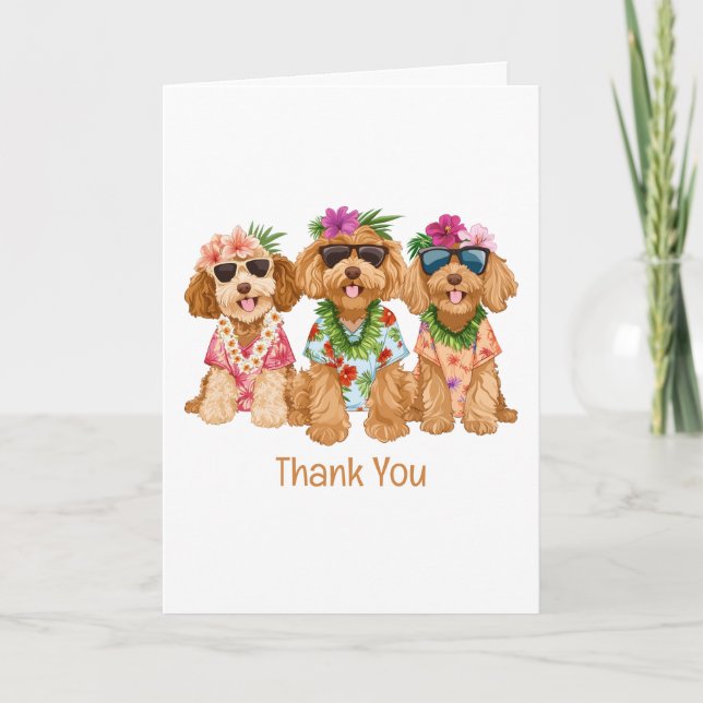 Vielen Dank Hawaiian Goldendoodle Hunde Blume Lei Dankeskarte (Vorderseite)