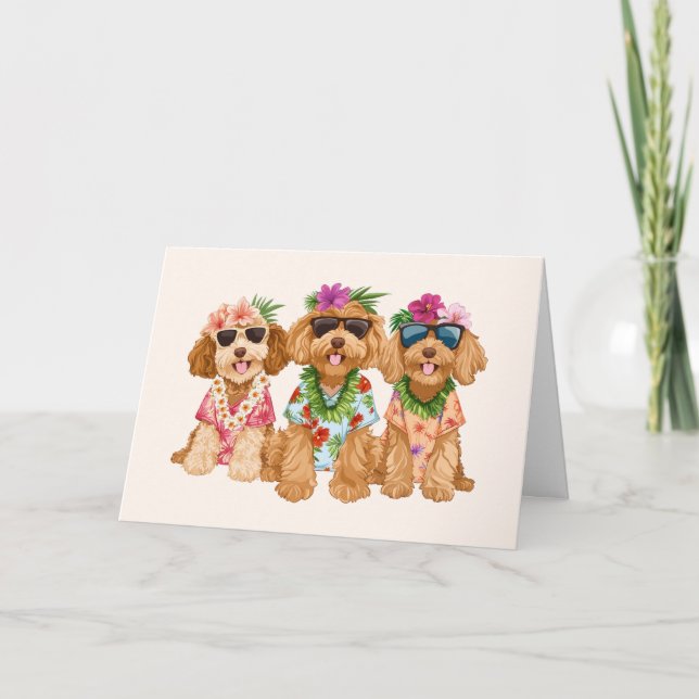Vielen Dank Hawaiian Goldendoodle Hunde Blume Lei Dankeskarte (Vorderseite)
