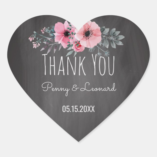 Vielen Dank, Herr Floral | GASTGESCHENK HOCHZEIT Herz-Aufkleber (Vorderseite)
