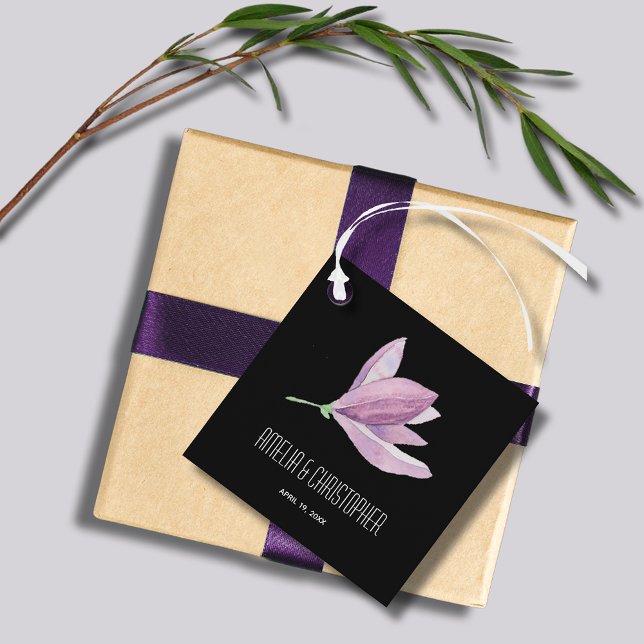 Vielen Dank, Herr Floral Geschenkanhänger (Purple Magnolia Floral Watercolor Square Wedding Favor Tags)