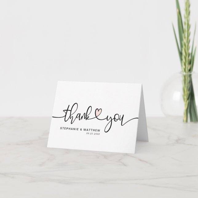 Vielen Dank Herz Handwriting Elegant Dankeskarte (Vorderseite)