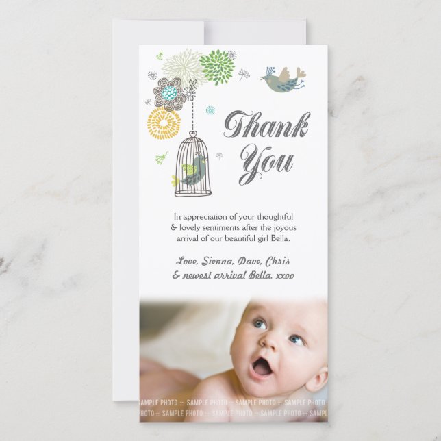 Vielen Dank Hinweis Baby Girl Foto Card Vorlage (Vorderseite)