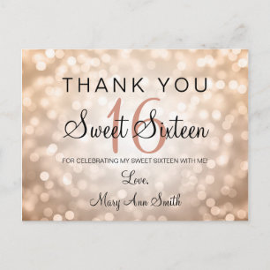 Vielen Dank Hinweis Sweet 16 Rose Gold Glitzer Lig Postkarte