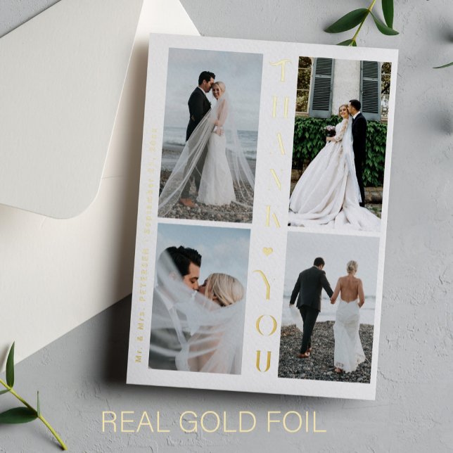 Vielen Dank Hochzeit 4 Foto Gold Typografie modern Folieneinladung (You can choose the color of the FOIL: GOLD, ROSE GOLD or SILVER)