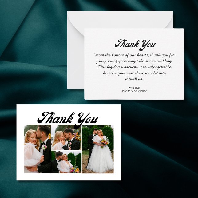 Vielen Dank Hochzeit 4 Fotos Collage Retro-Skript Mitteilungskarte (Von Creator hochgeladen)