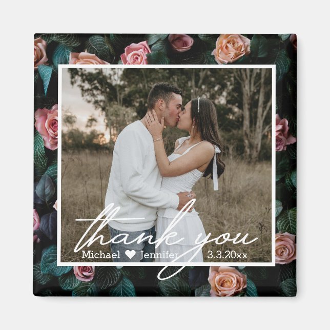 Vielen Dank Hochzeit Foto White Chic Handschrift Magnet (Vorne)