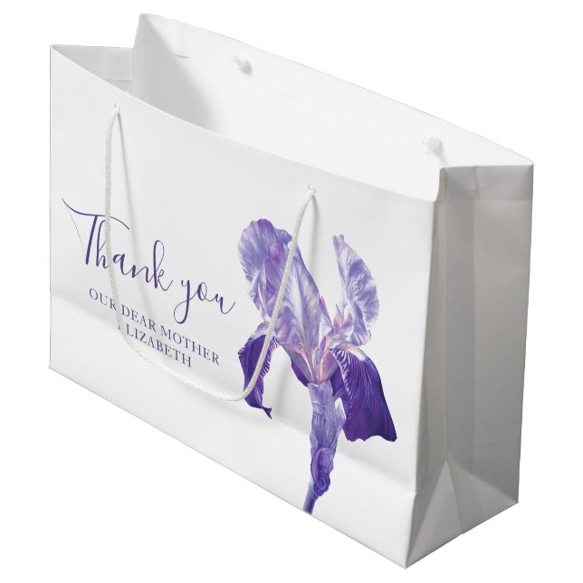 Vielen Dank Hochzeit lila Iris Mutter Gefallen Tas Große Geschenktüte (Vorderseite Schrägansicht)
