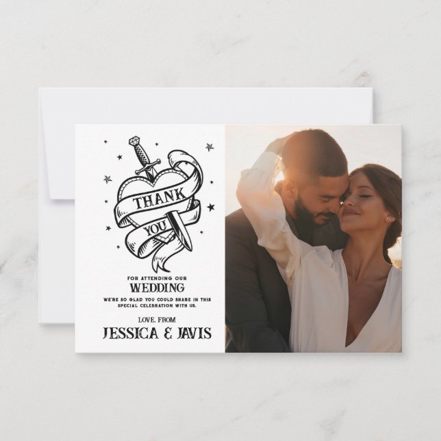 Vielen Dank Hochzeit Traditionelles Tattoo Heart F Dankeskarte (Vorderseite)