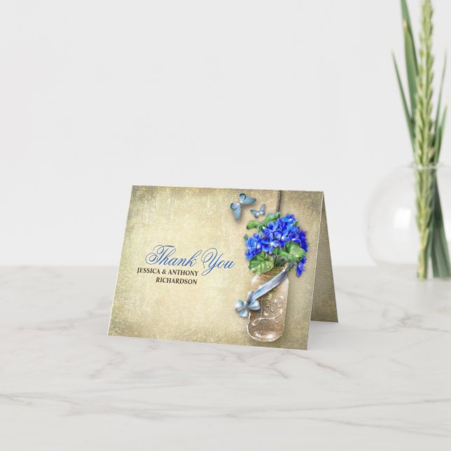 Vielen Dank Hochzeitsmason Jar Burlap Design-Karte Dankeskarte (Vorderseite)