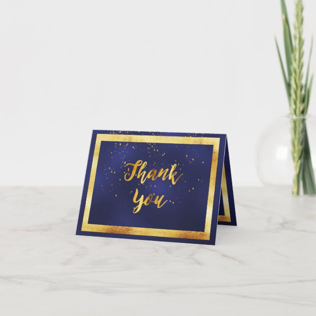 Vielen Dank Hochzeitsnacht blauen Gold Konfetti Dankeskarte (Vorderseite)