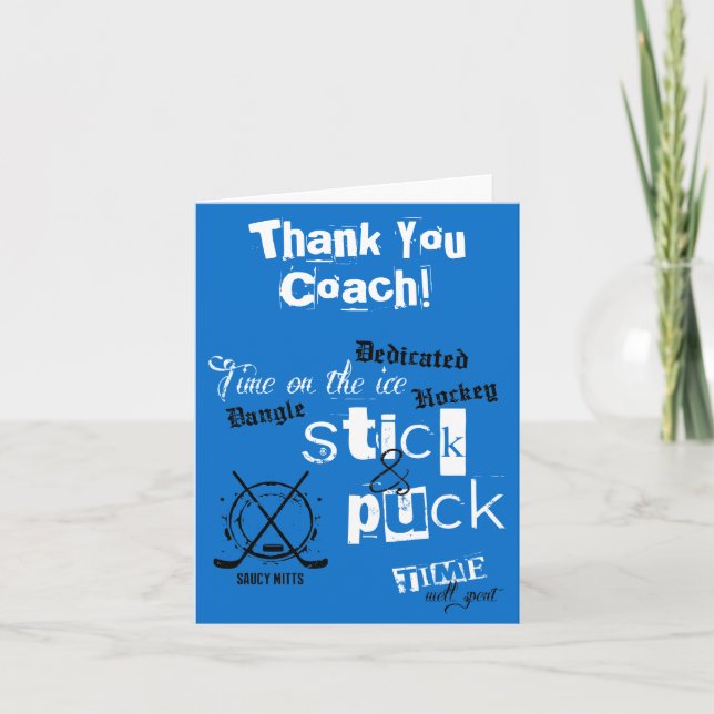 Vielen Dank Hockey Coach Stick und Puck Time on Bl Dankeskarte (Vorderseite)