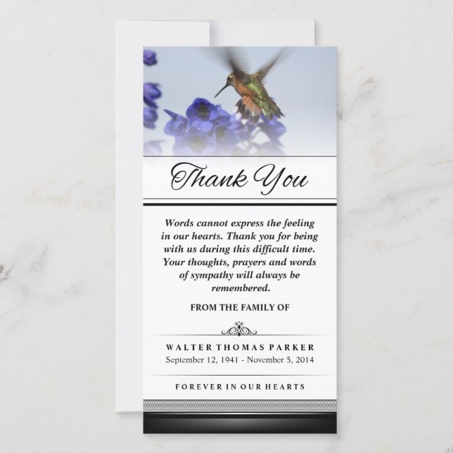 Vielen Dank Hummingbird Words kann nicht Express I Dankeskarte (Vorderseite)