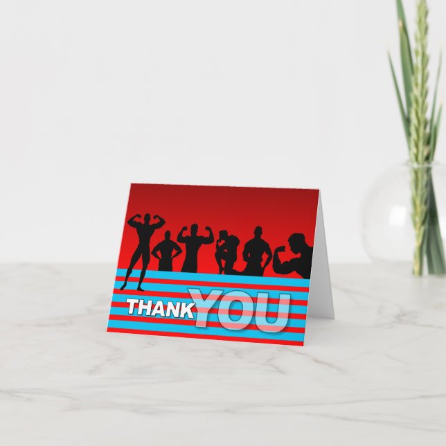 Vielen Dank, Ihr Card Bodybuilder Blue Stripe Dankeskarte (Vorderseite)